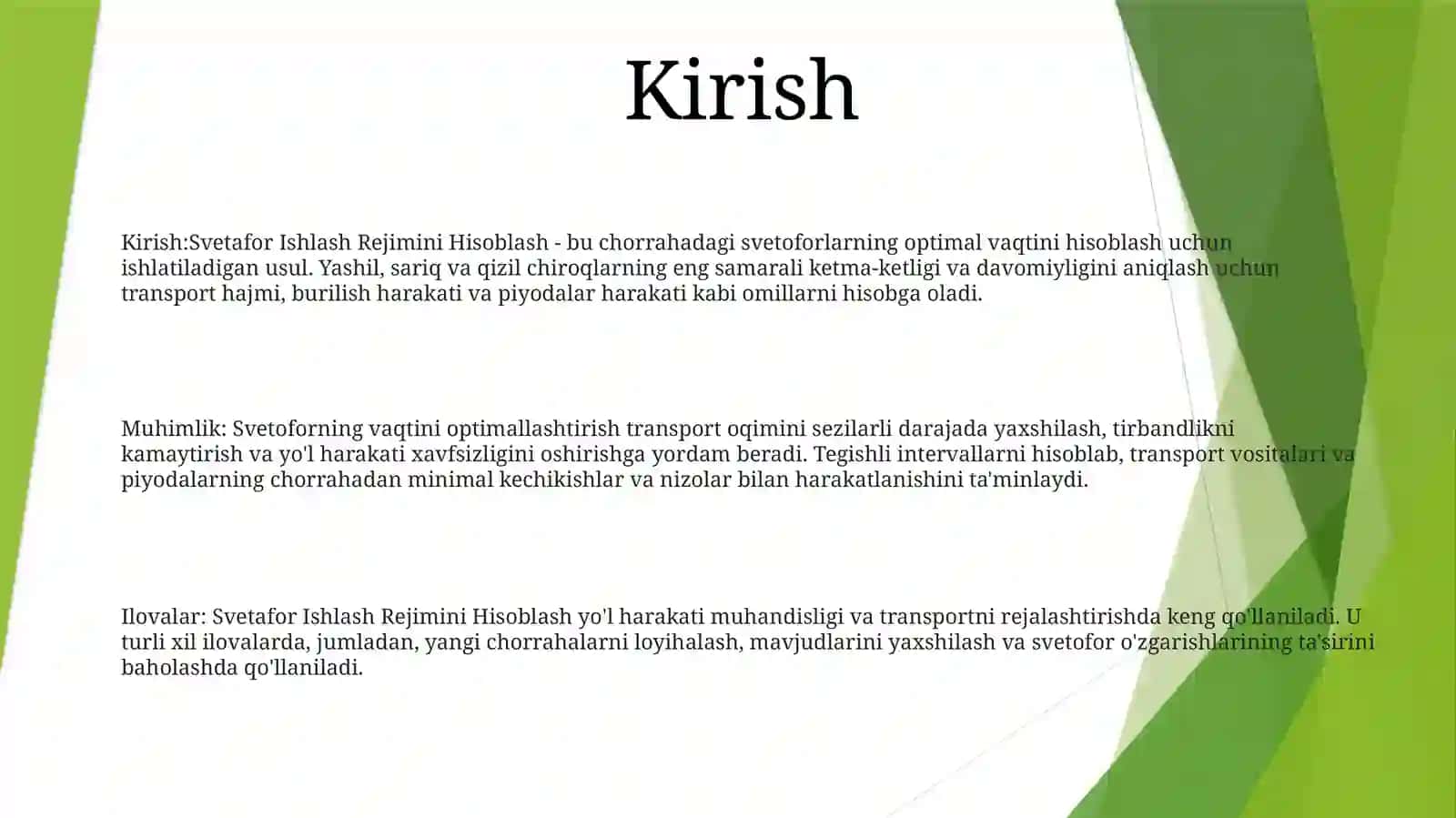 Svetafor Ishlash Rejimini Hisoblash 2