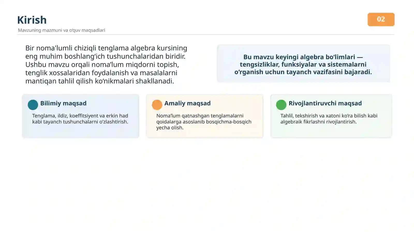 Matematika fanidan mavzuli slayd 2