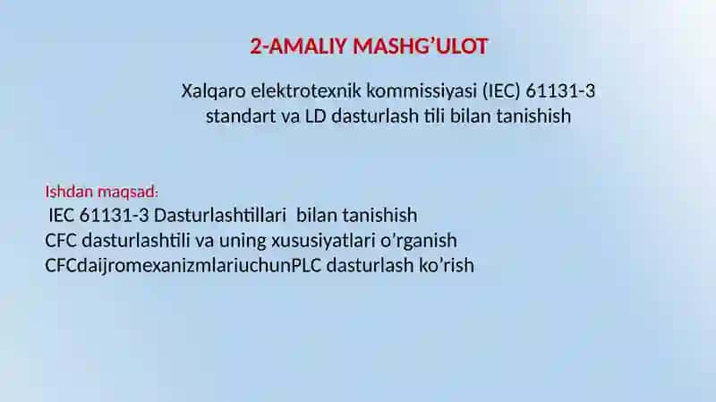 IEC 61131-3 Dasturlash Tillari 2