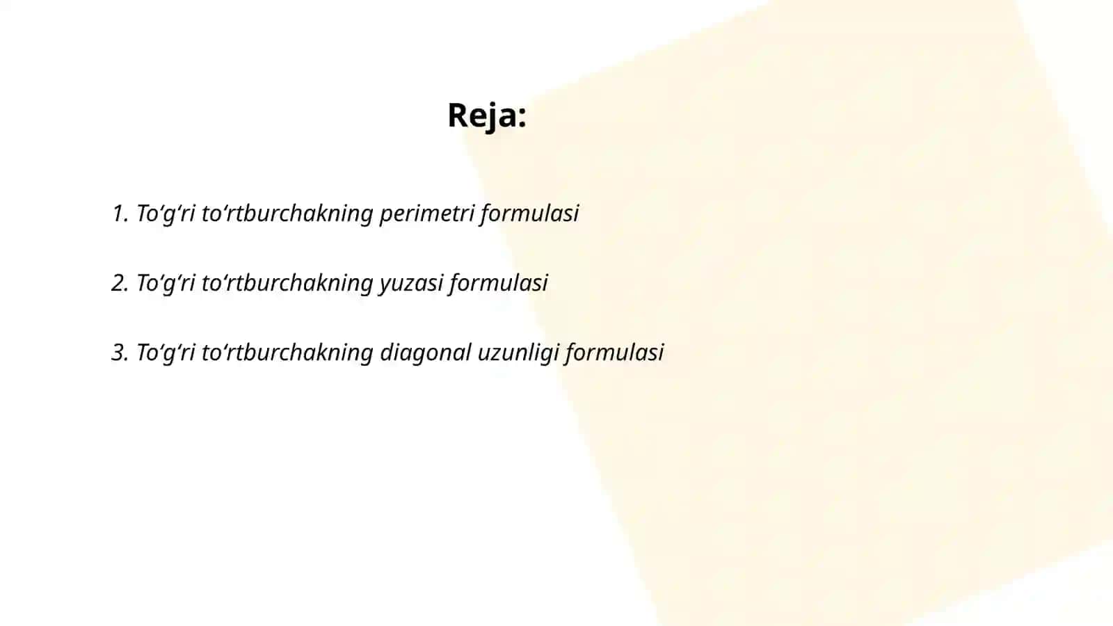 To'g'ri to'rtburchak uchun formulalar 2
