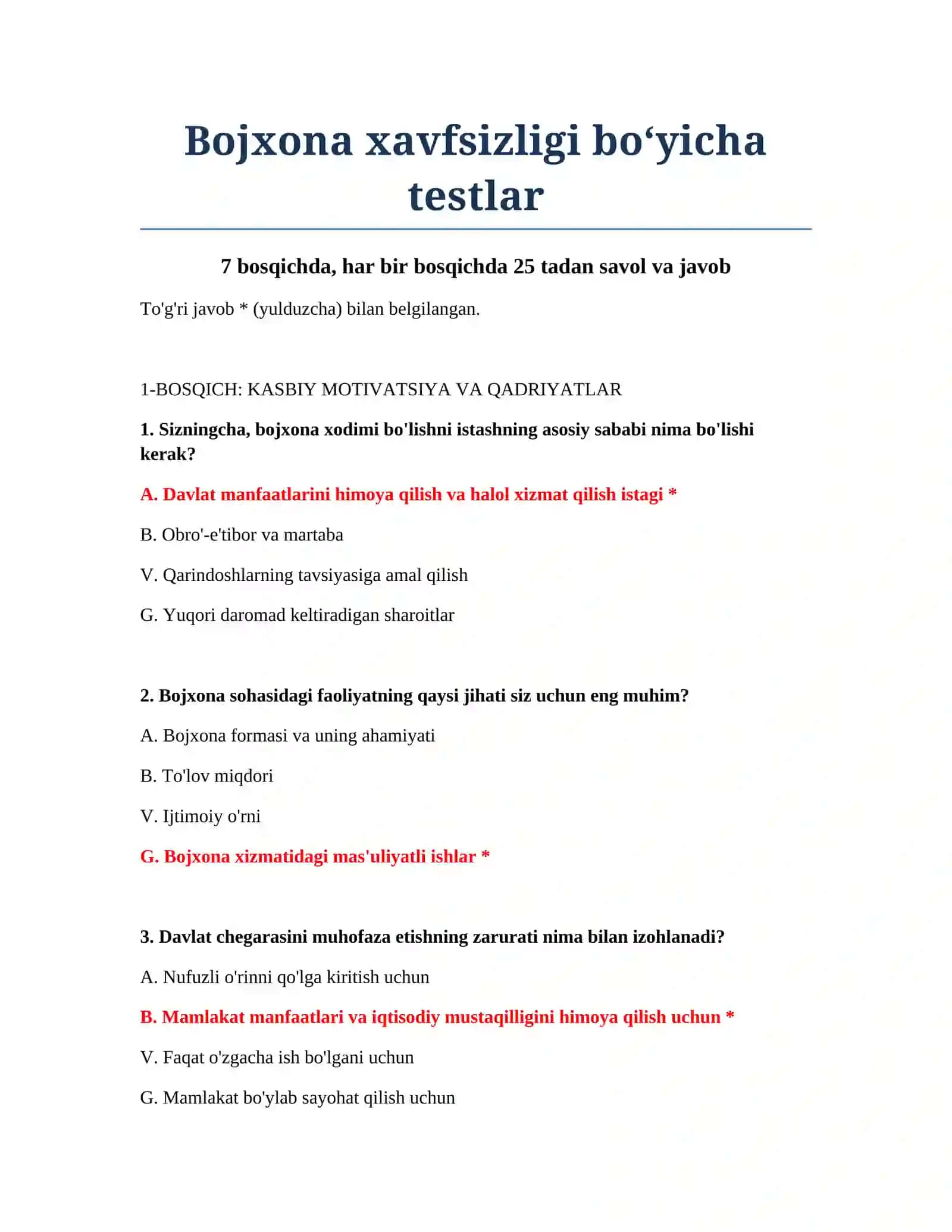 Bojxona xavfsizligi bo‘yicha testlar 2