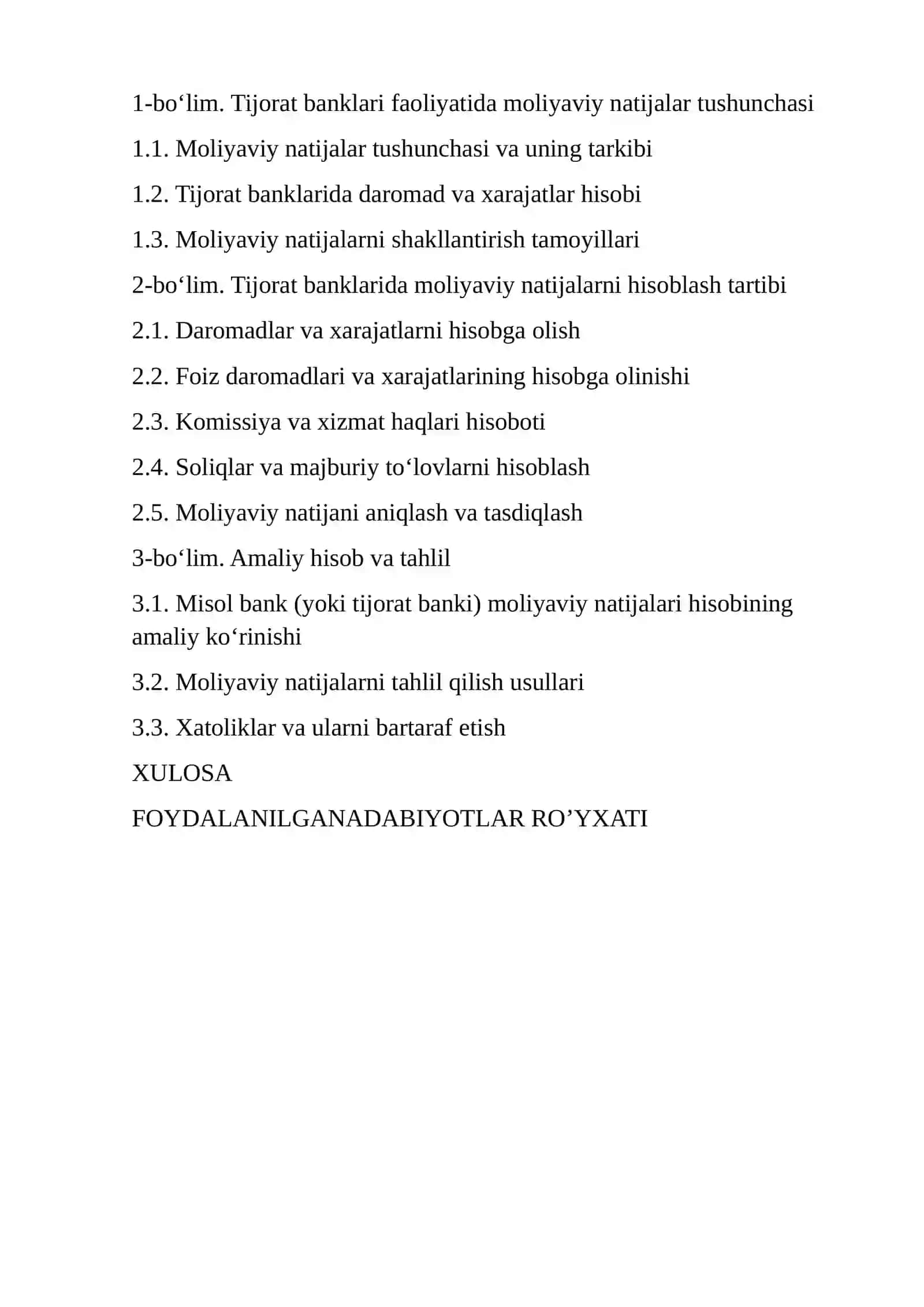 TIJORAT BANKLARI FAOLIYATI MOLIYAVIY NATIJALARINING HISOBI 2