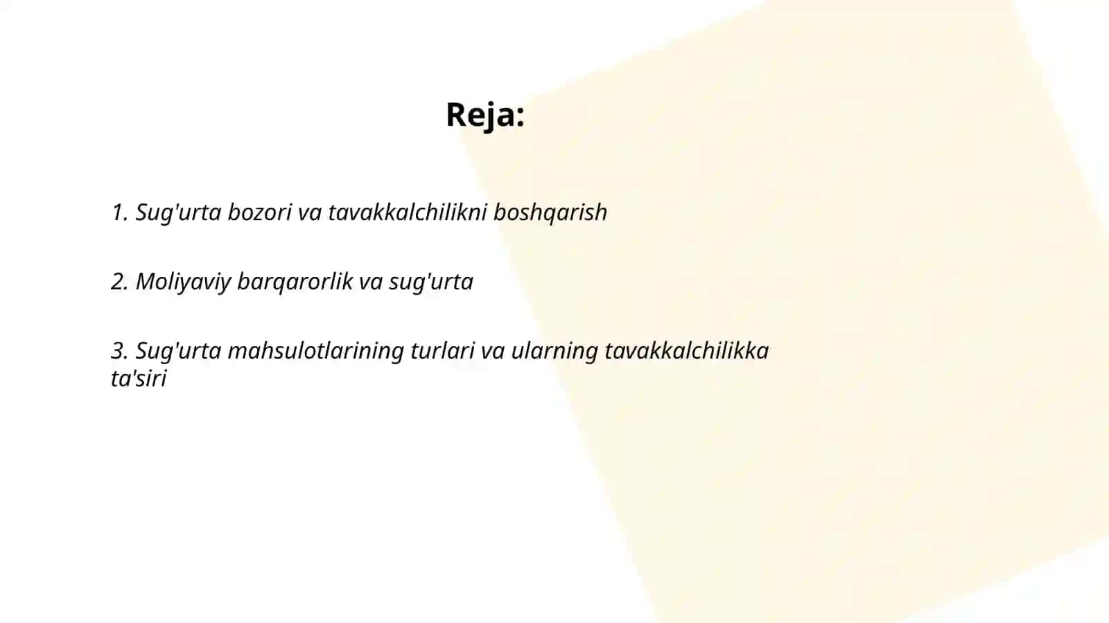 Sug'urta bozori va tavakkalchilikni boshqarish 2