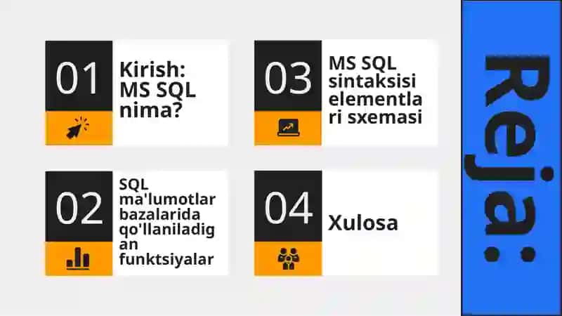 SQLda jarayonlar va standart funksiyalar 2