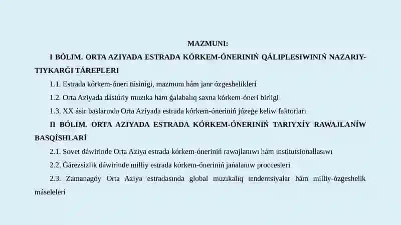 ORTA AZIYADA ESTRADANIŃ PAYDA BOLIWI 2