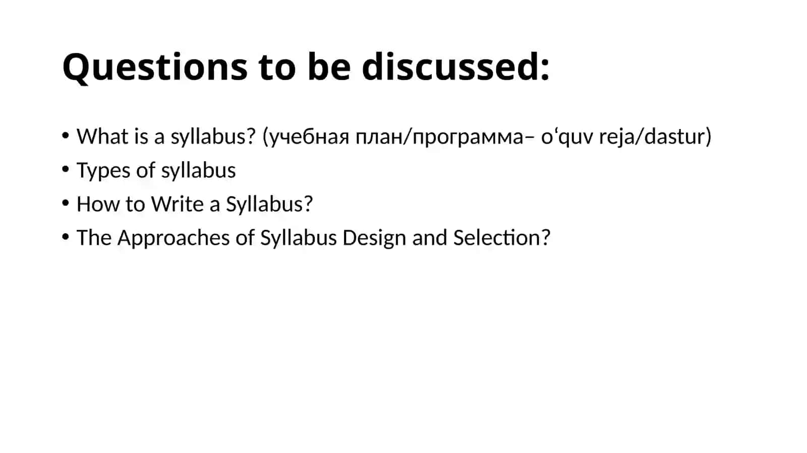 The syllabus design in FLT 2