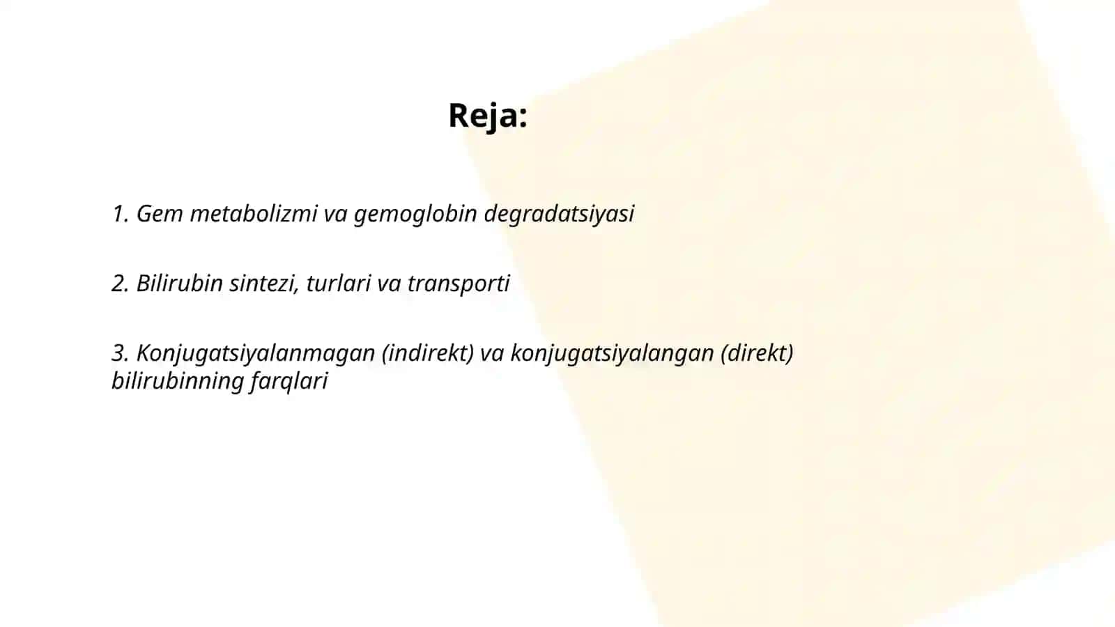 Gem metabolizmi, sariqlik va uning xillari. Chaqaloqlarda kuzatiladigan fiziologik va patologik sariqlik 2