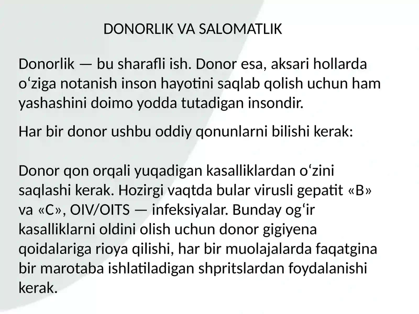 Transfuziologiya. DONORLIK VA SALOMATLIK. 2