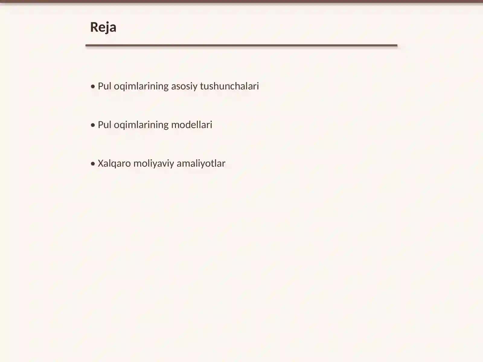 Pul oqimlarining modellari va xalqaro amaliyot mavzusida 2