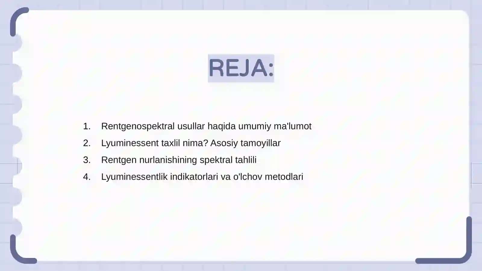 Rentgenospektral usullar. Lyuminessent taxlil 2