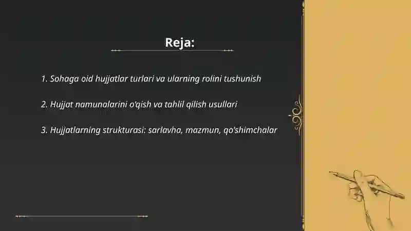 Sohaga oid hujjatlar bilan tanishish.Hujjat namunalar bilan ishlash 2