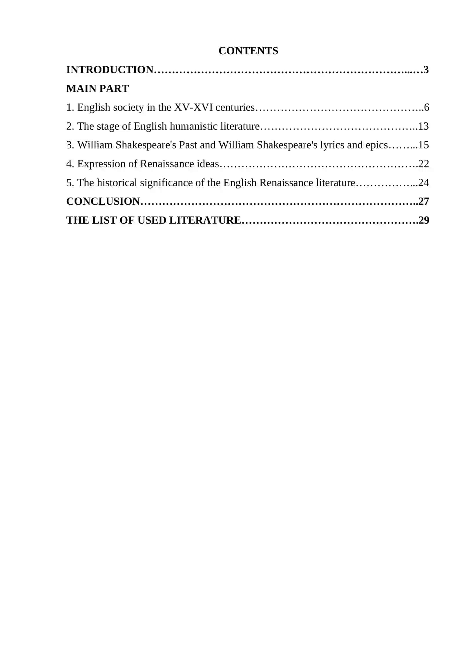 COURSE WORK: RENAISSANCE PERIOD IN ENGLISH LITERATURE 2