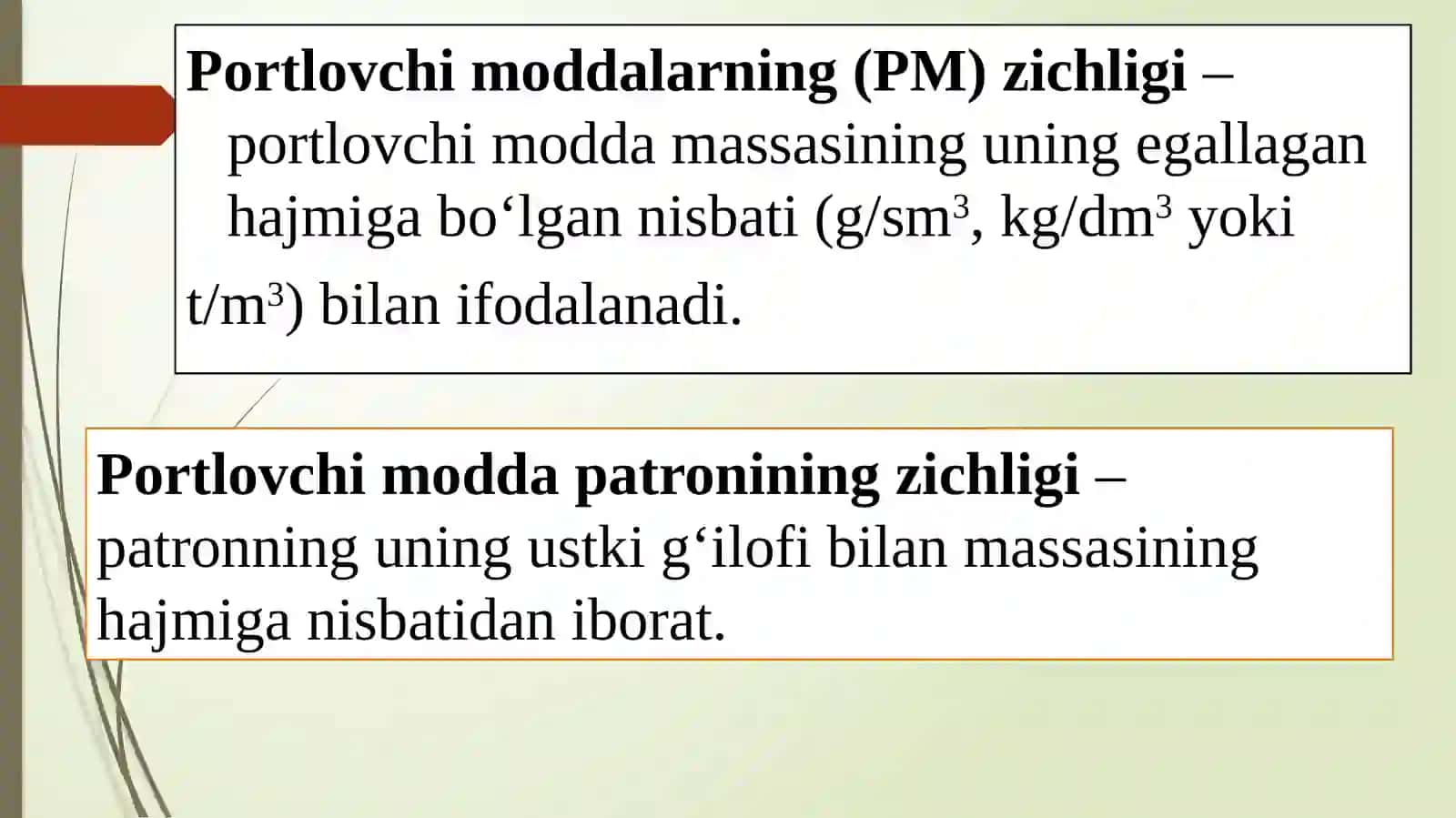 Portlovchi moddalar ning zichligi 2