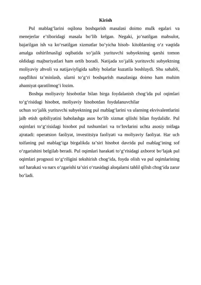 Pul oqimlari tahlili 2
