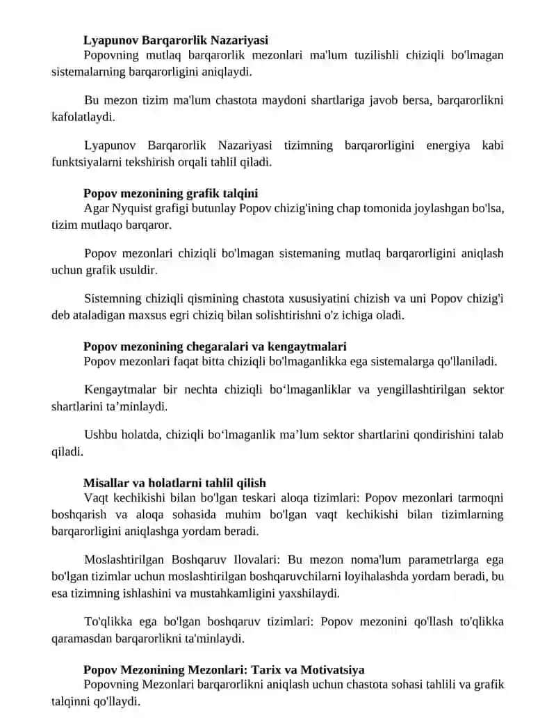 V.M.Popovning mutloq turg’unlik mezoni 2