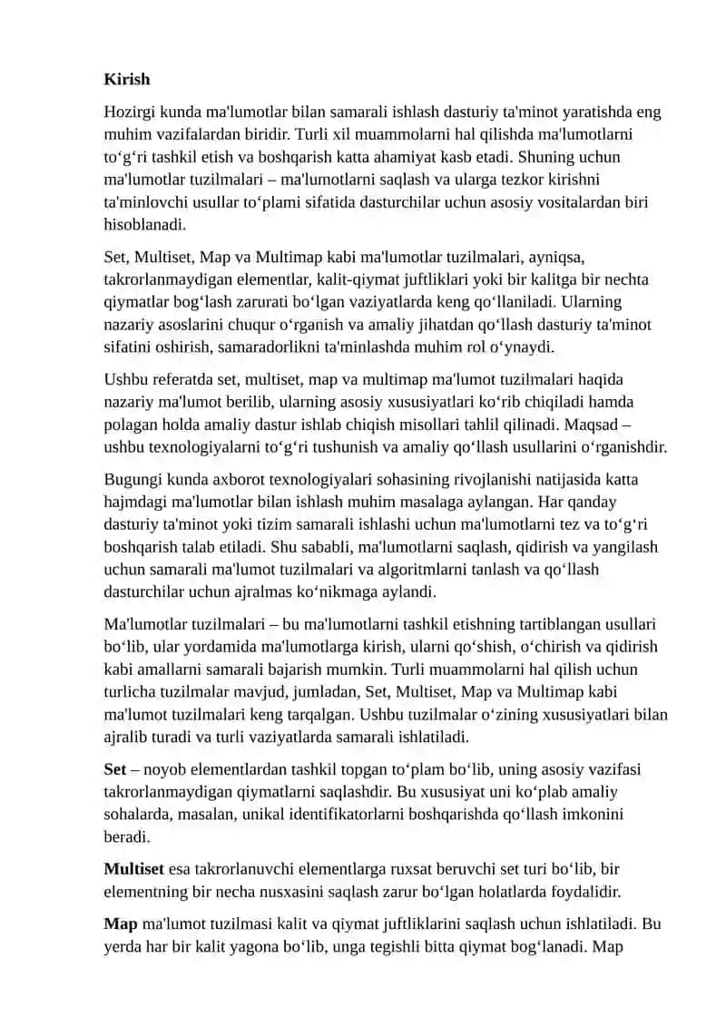 Set, Multiset, Map va Multimap texnologiyalari 2