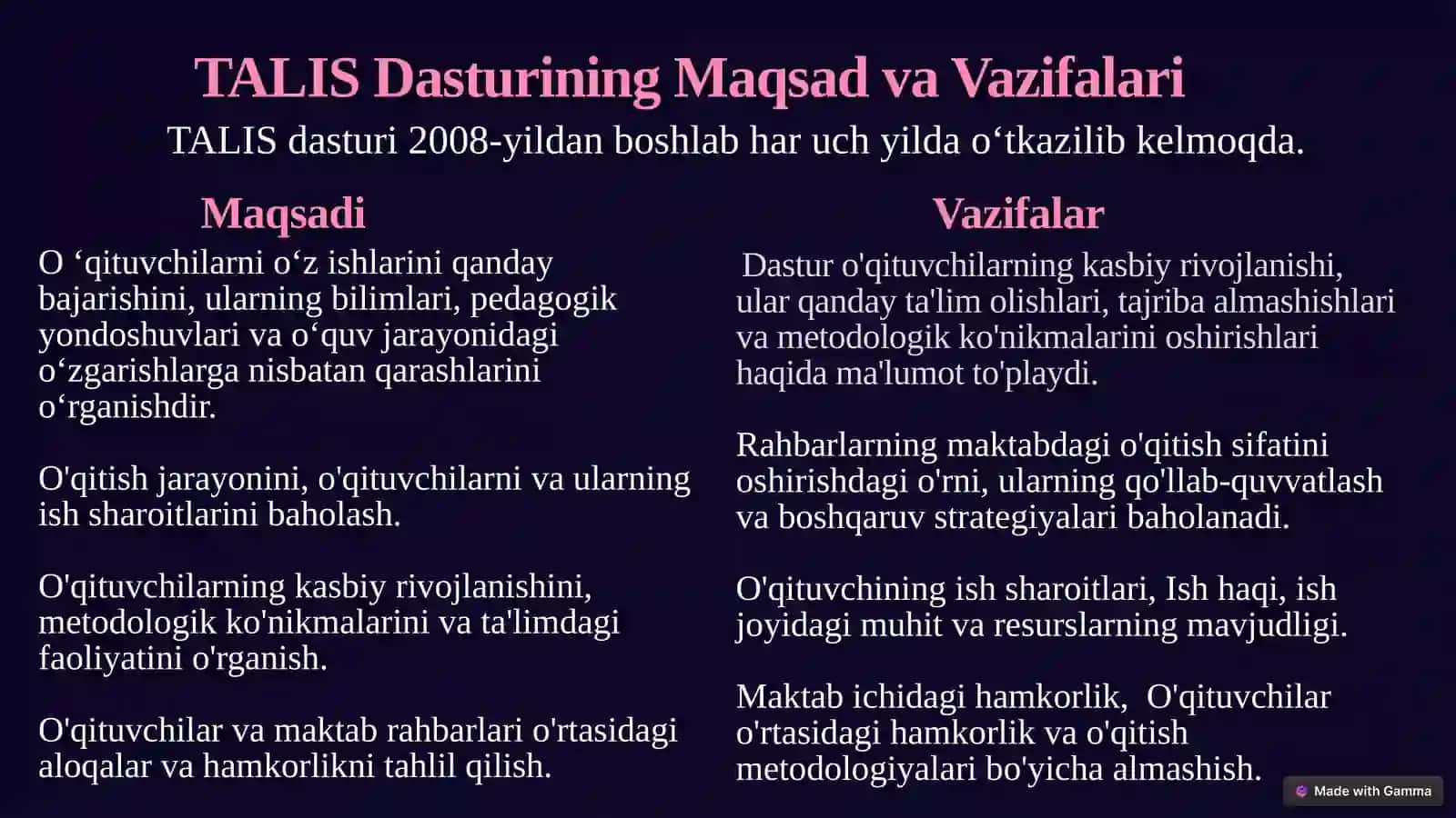 TALIS Xalqaro Baholash Dasturi 2