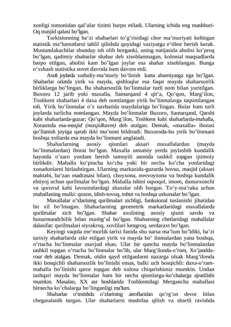 XVIII-XIX asr I yarmidagi shaharsozlik 2