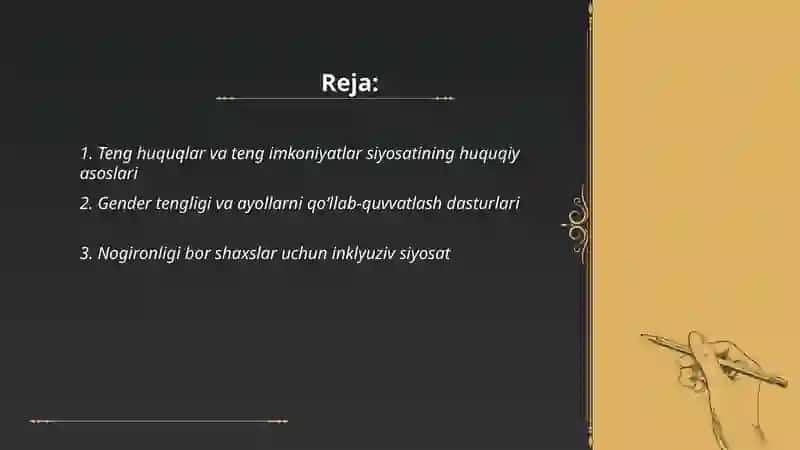 Teng huquqlilar va teng imkoniyatli lar siyosati 2