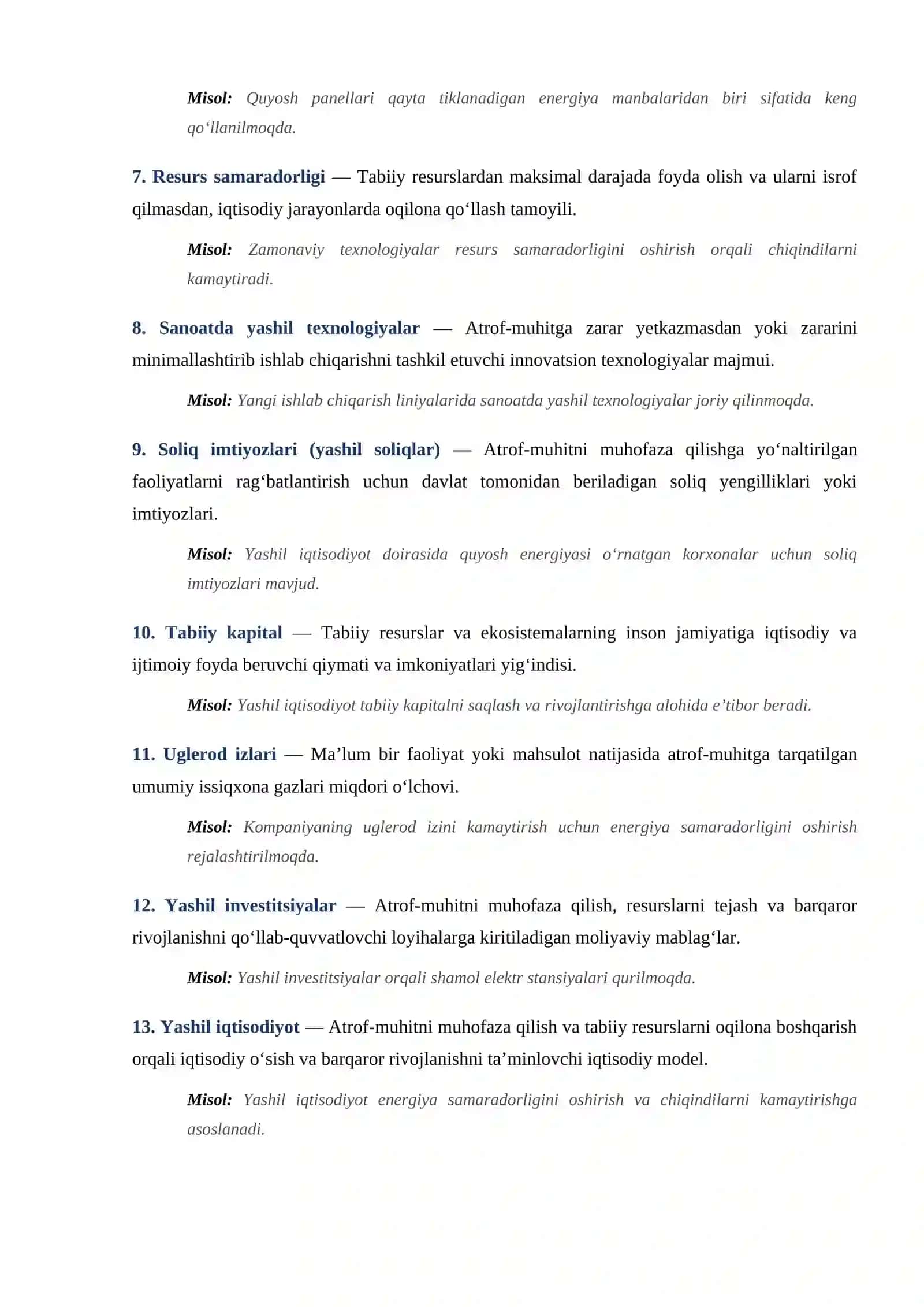 Yashil iqtisodiyot terminlari lug'ati 2