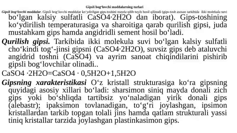 GIPSLI BOG‘LOVCHILAR ISHLAB CHIQARISHTEXNOLOGIYASI 2
