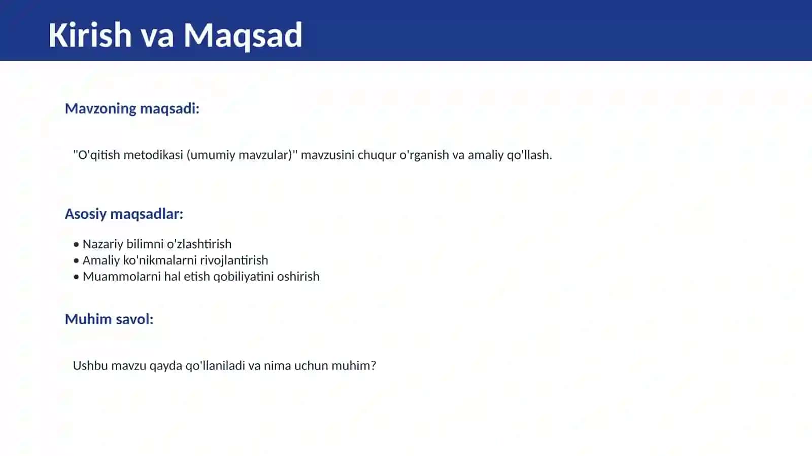 O'qitish metodikasi (umumiy mavzular) 2