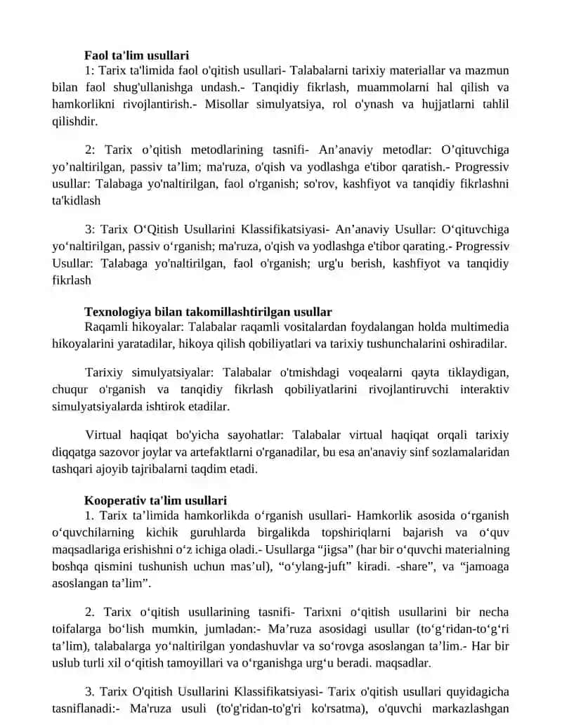 Tarix OʻQitish Usullarini Klassifikatsiyasi 2