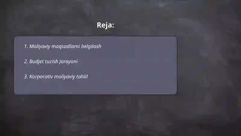Korporativ moliyaviy rejalashtirish 2