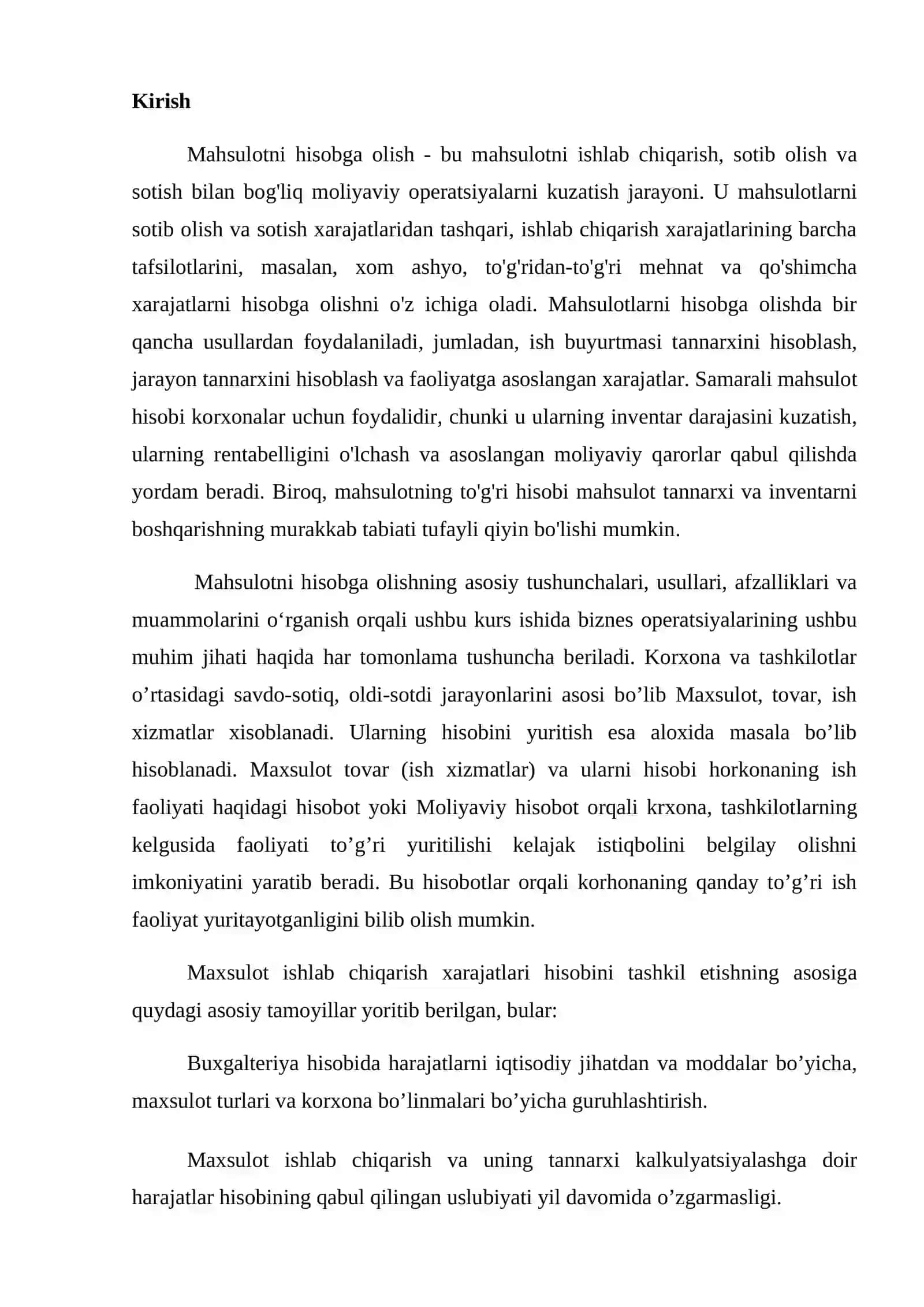 Maxsulot, tovar (ish, xizmatlar)lar va ularning hisobi 2