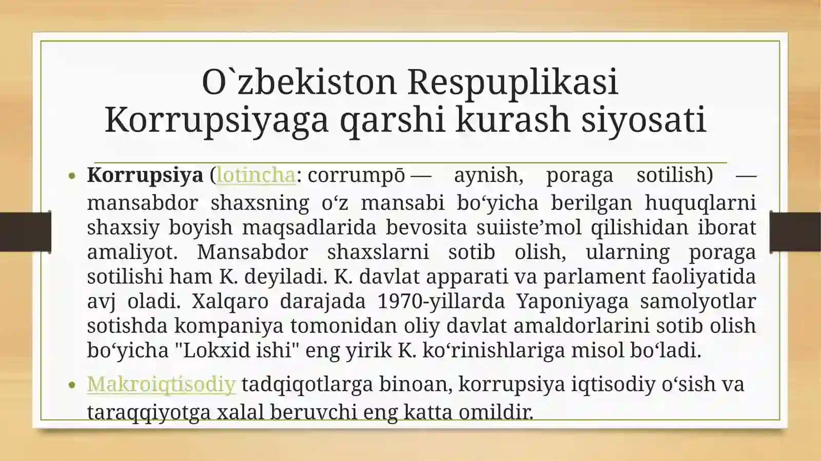 O`zbekiston Respublikasining Korrupsiyaga qarshi kurash siyosati 2