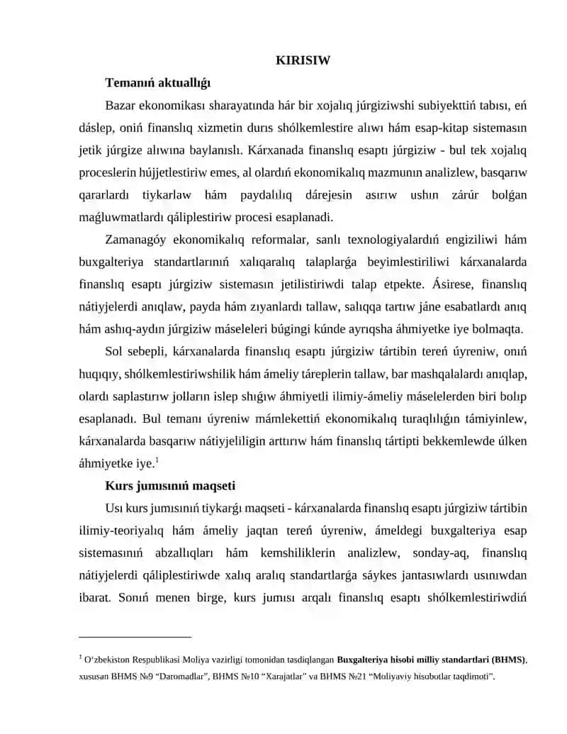 Karxanalarda finanslıq esaptı jurgiziw 2