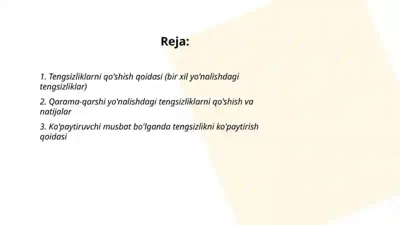 Tengsizliklarni qõshish va ko'paytirish 2