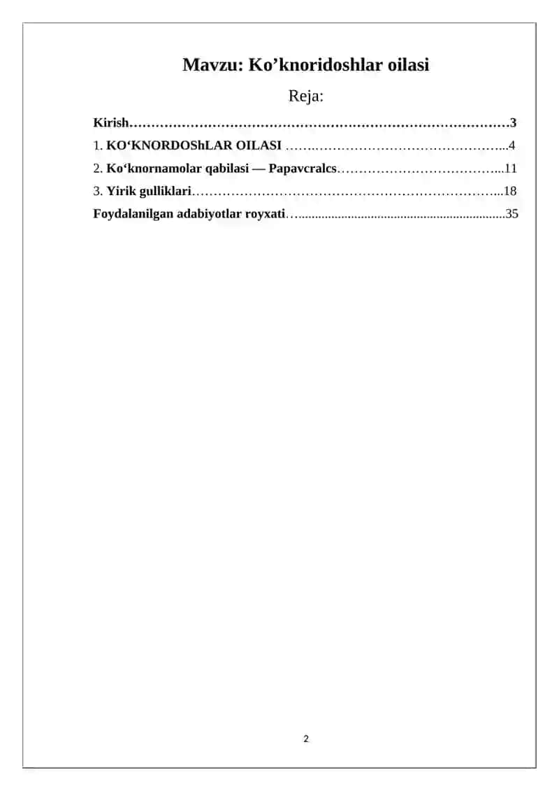 Ko’knoridoshlar oilasi 2