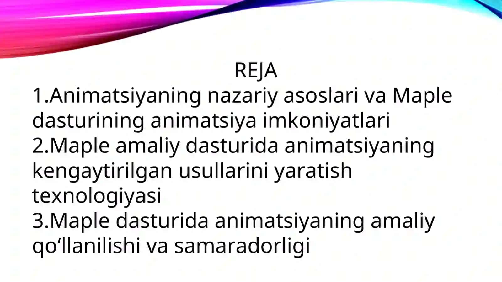 Animatsiyaning kengaytirilgan usullari (Maple amaliy dasturida) 2