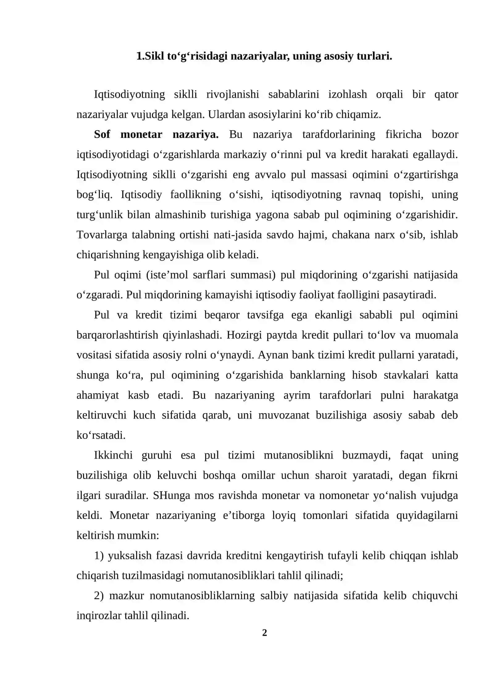 Iqtisodiyotning siklli rivojlanishi 2