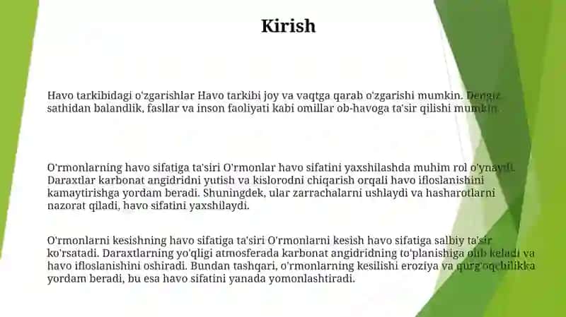 Havo Tarkibini OʻRmonga BogʻLiqligi 2
