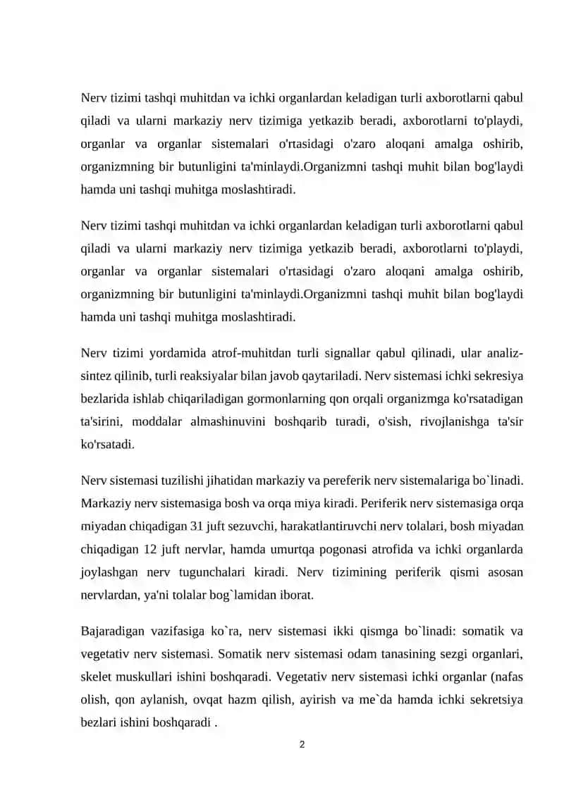NERV TIZIMINING AHAMIYATI VA GIGIYENASI 2
