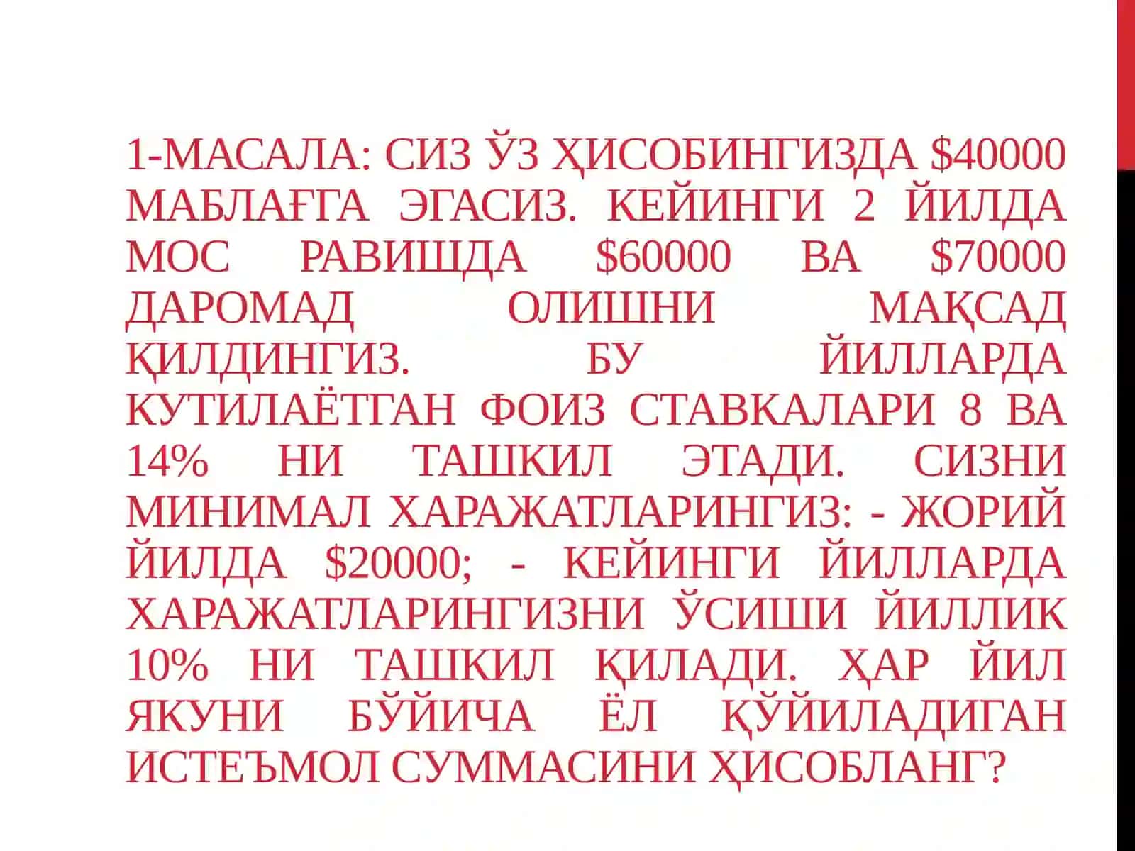 MOLIYA FANIDA MASALALAR TO’PLAMI 2
