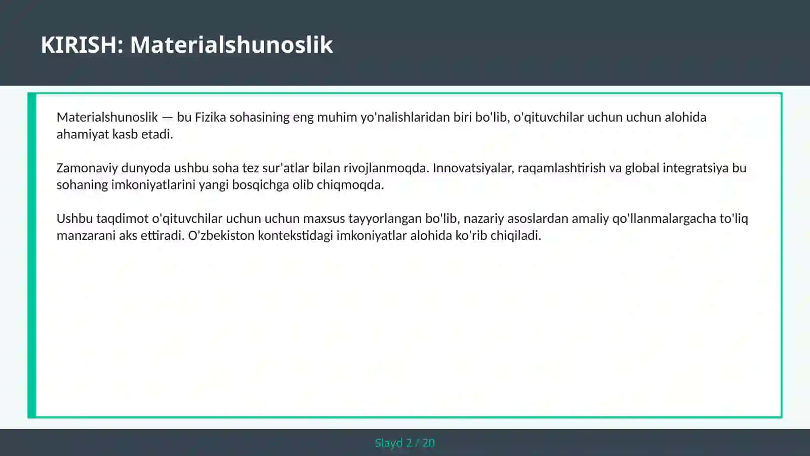 Materialshunoslik - Polimer — o'qituvchilar uchun 2
