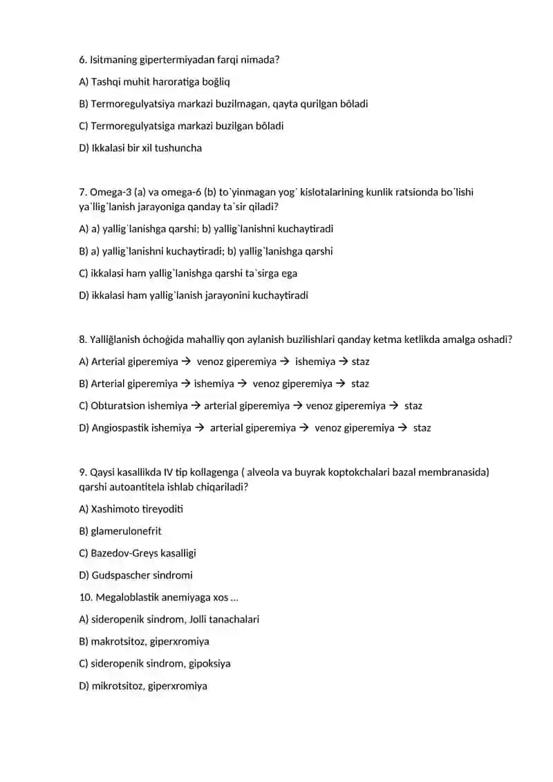 Patofiziologiya (Test savollari) 2