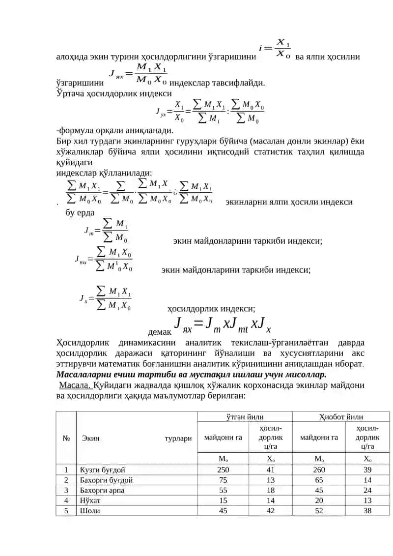 Ҳосил ва Ҳосилдорлик Статистикаси 2