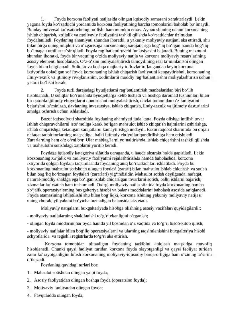 MAVZU. MOLIYAVIY NATIJALAR HISOBI 2