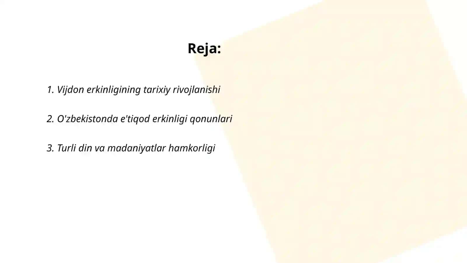 Vijdon va e'tiqod erkinligi 2