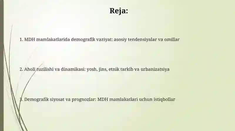 MDH davlatlari aholisi demografik vaziyati 2