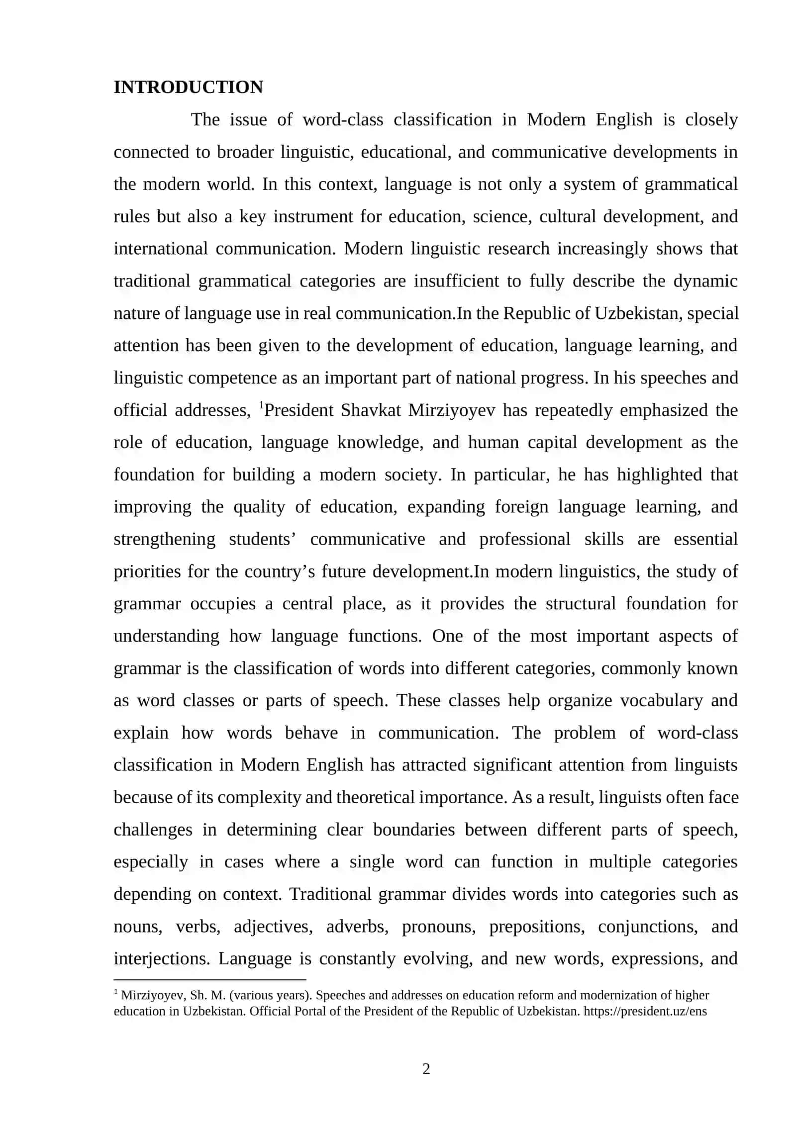 The Problem of Word-Class Classification in Modern English 2