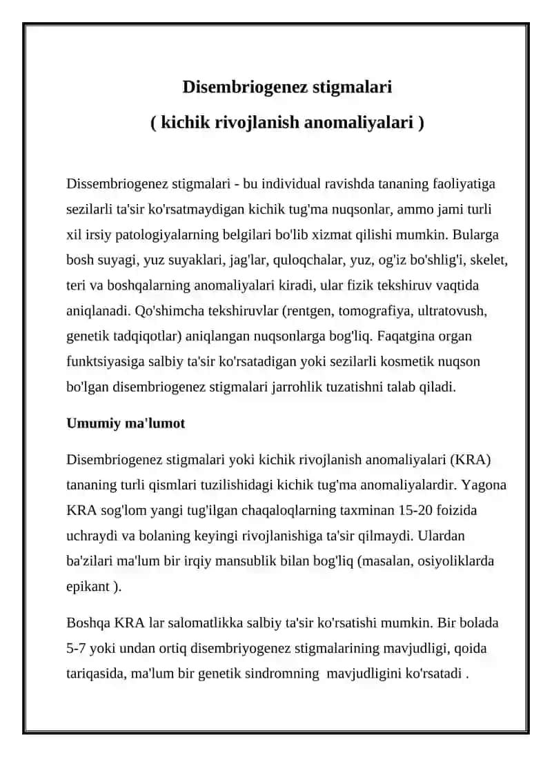 Disembriogenez stigmalari 2