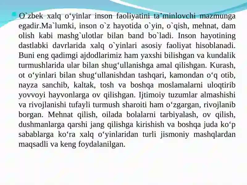 O‘zbek xalq o‘yinlarining mohiyati va tasnifiy hususiyatlari 2