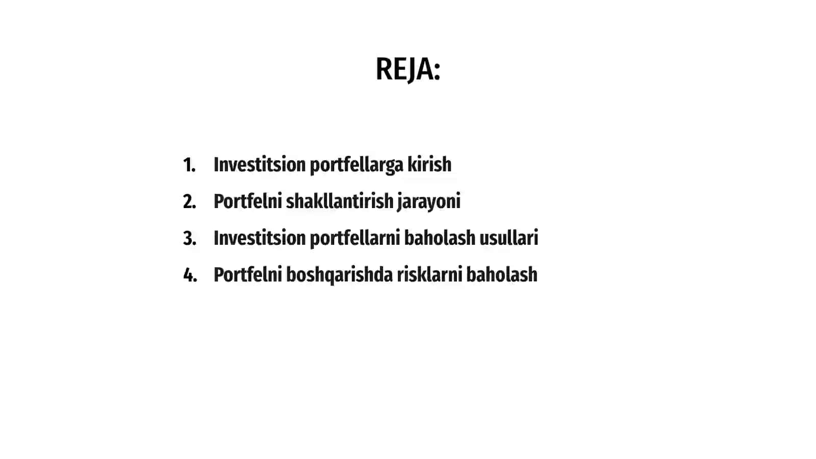 Investitsion portfellarni shakllantirish,baholash va boshqarish 2