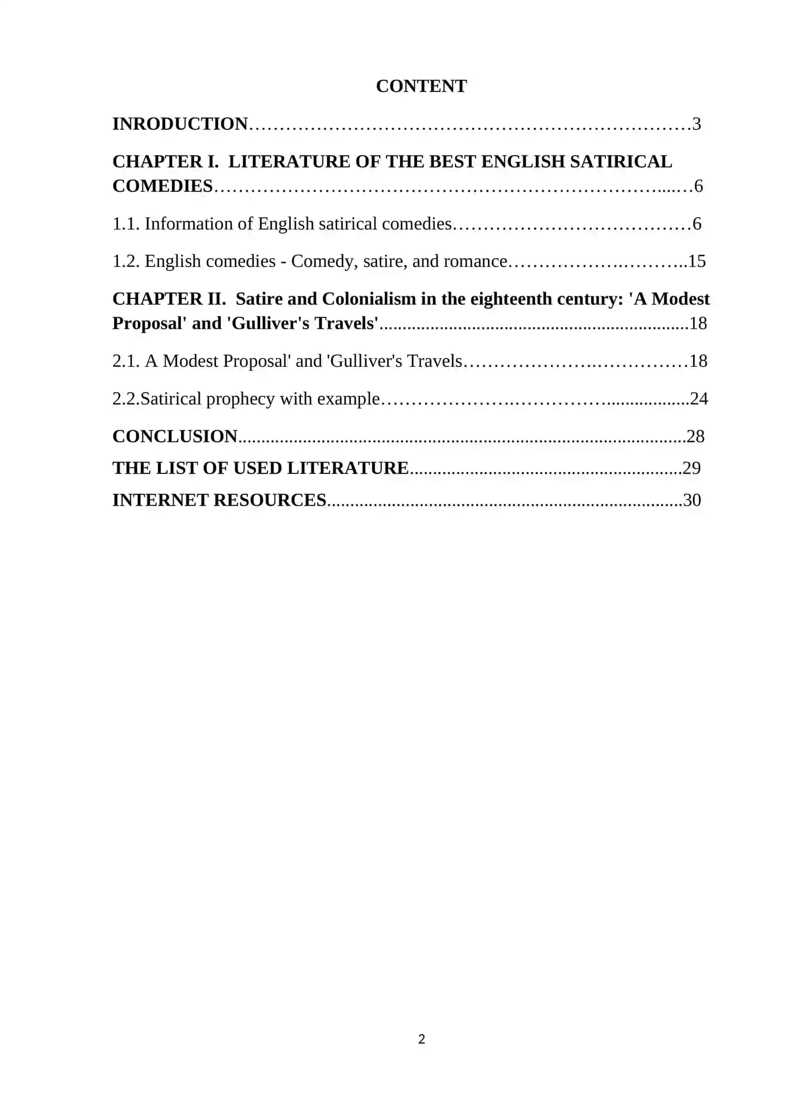 Course work: THE BEST ENGLISH SATIRICAL COMEDIES 2