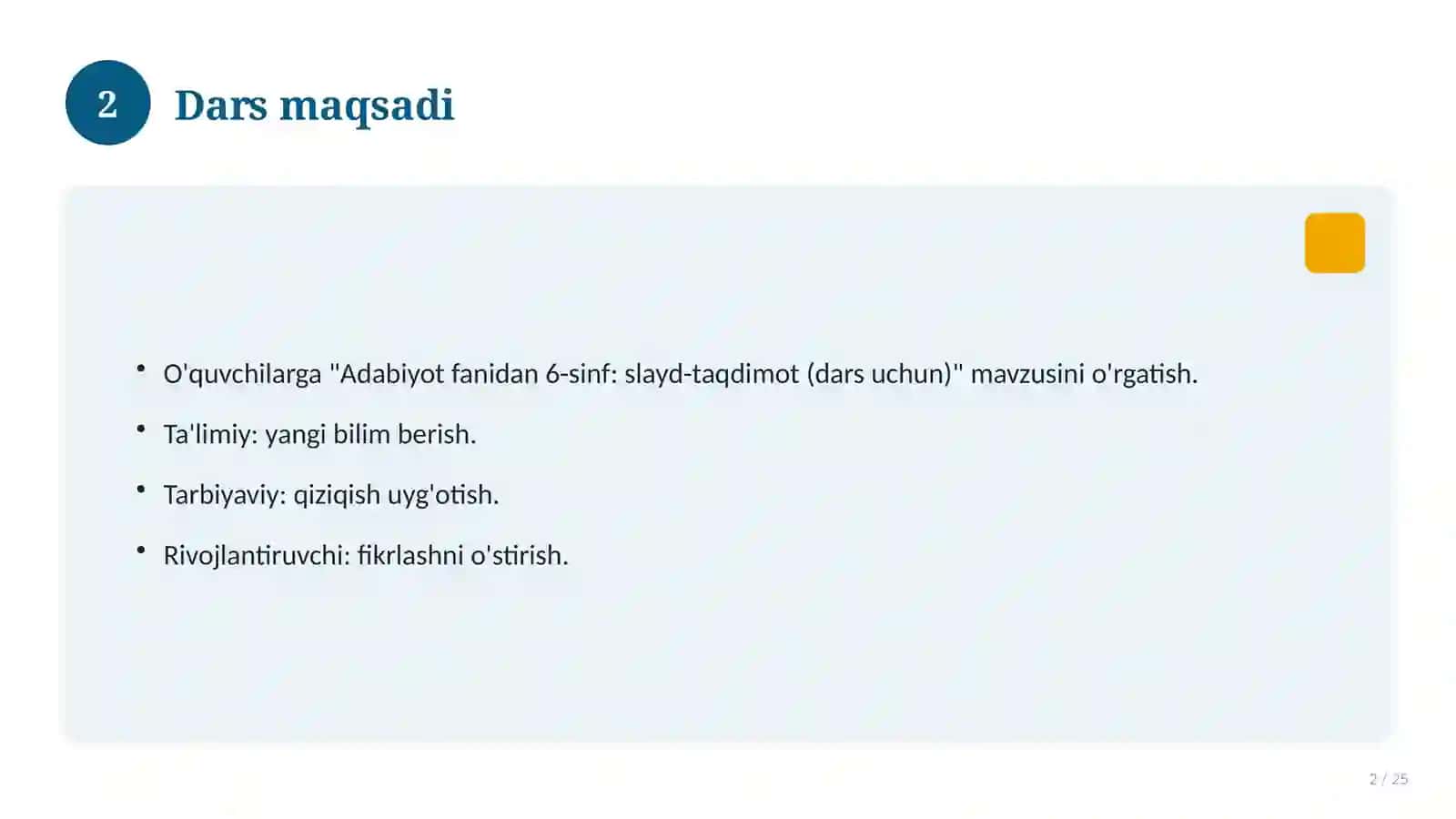 Adabiyot fanidan 6-sinf: slayd-taqdimot (dars uchun) 2